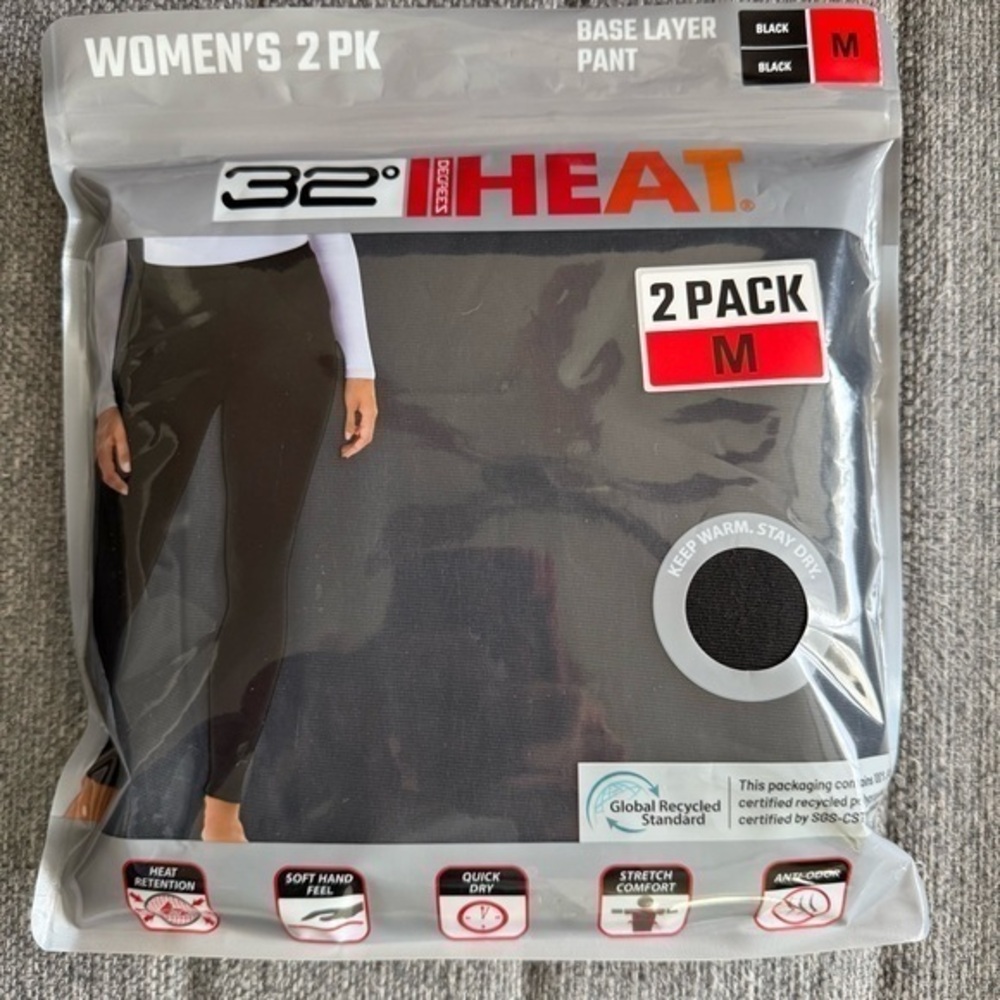 NWT 32 Degrees women’s two pack black base layer pants